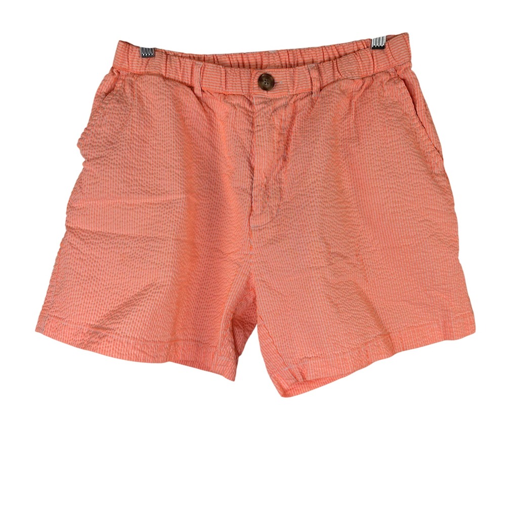 Chubbies Seersucker Shorts Orange White Striped Cotton Mens L USA Made Pockets